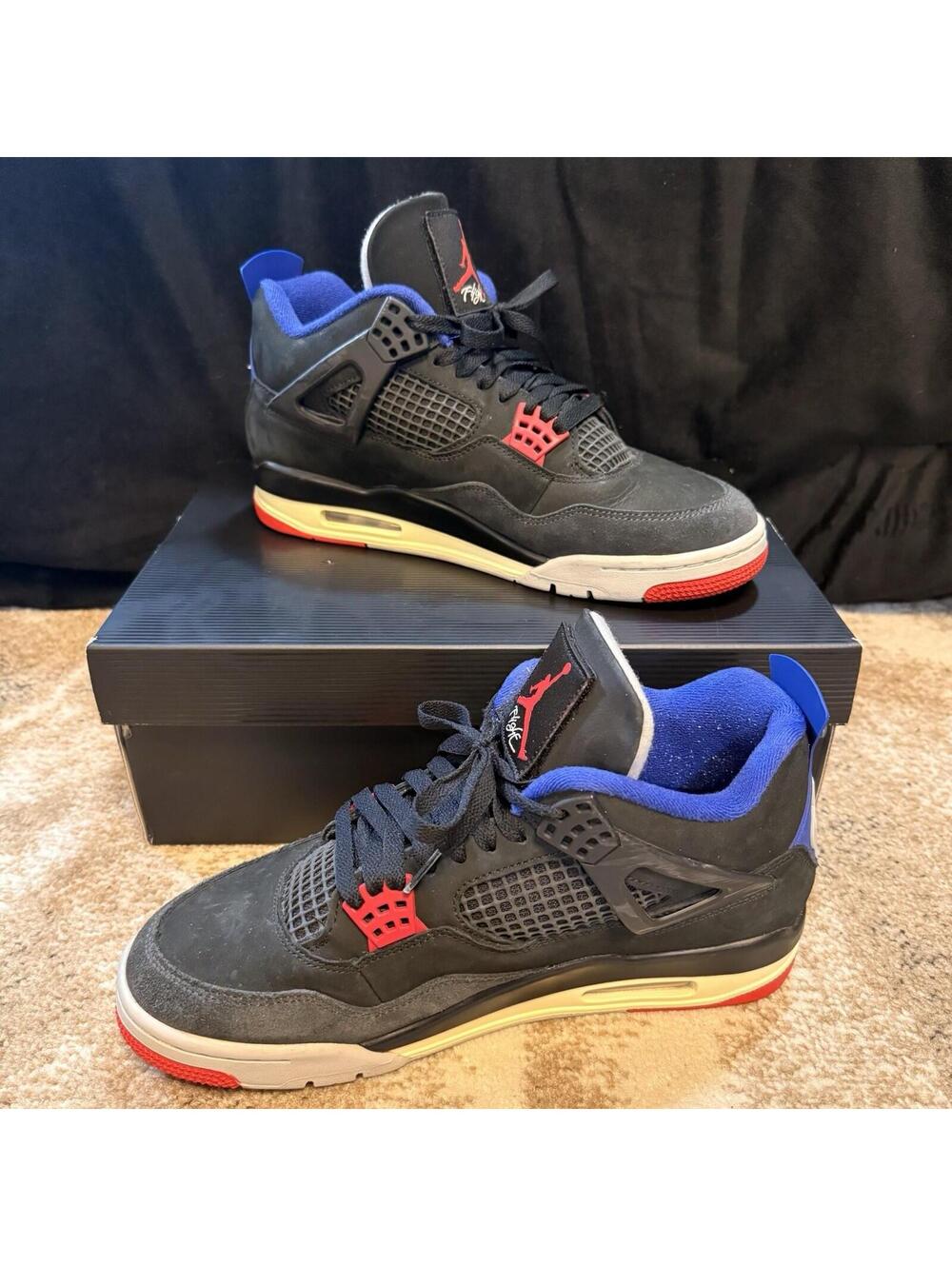 Nike Air Jordan 4 Retro Black Blue Red Suede Mid Top Lace Up Men's Size 10.5
